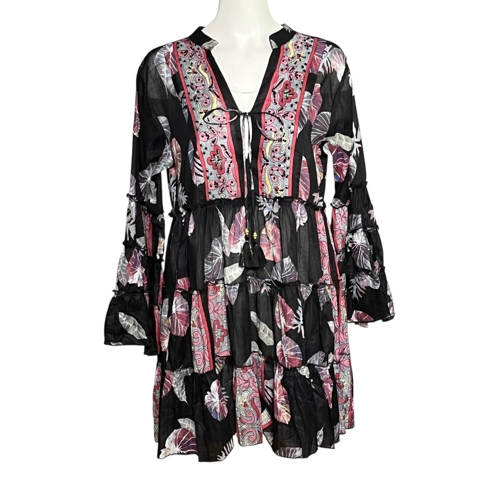 Floral Long Sleeve Dress - Black and Pink
